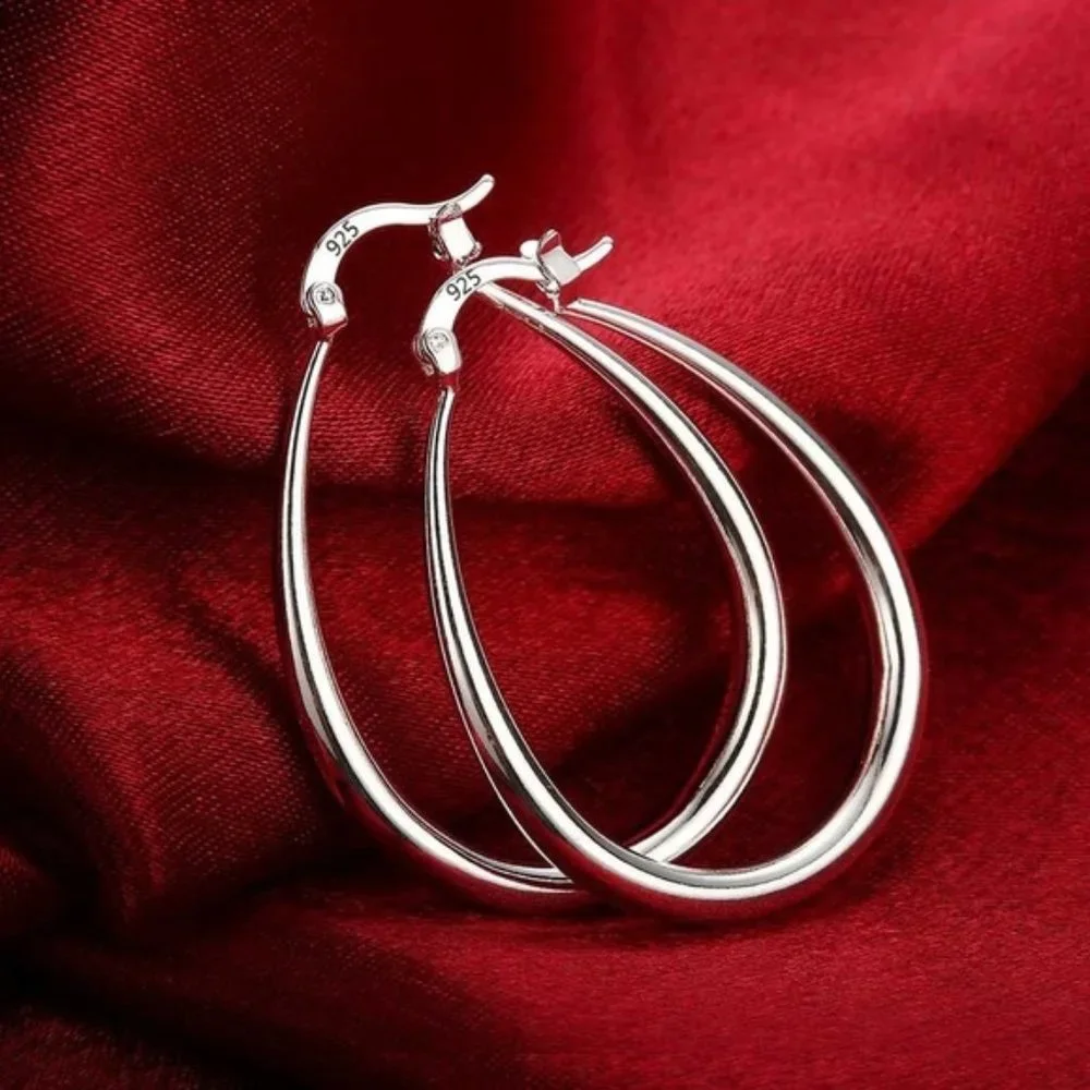 925 Sterling Silver Smooth Circle 41mm Hoop Earrings Lady Gift Charm Wedding - Picture 1 of 5
